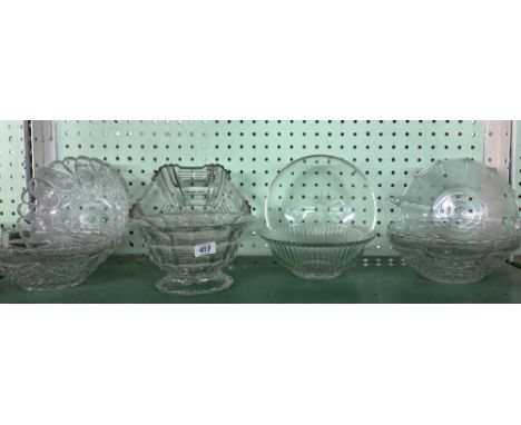 SHELF OF 8 CUT GLASS &amp; OTHER FRUIT BOWLS