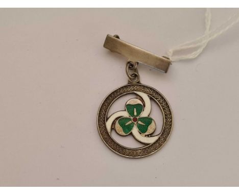 SILVER ENAMEL CLOVER LEAF PENDANT &amp; CLIP