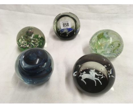 5 CAITHNESS STYLE GLASS PAPERWEIGHTS