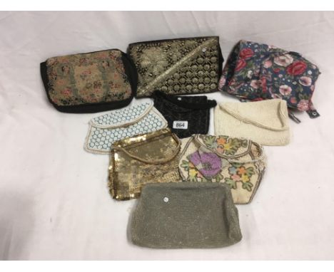 SHELF WITH QTY OF BEADED HANDBAGS &amp; PURSES