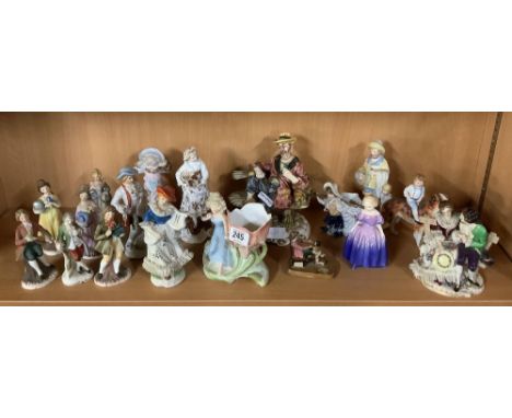 SHELF OF MAINLY CONTINENTAL POTTERY FIGURINES