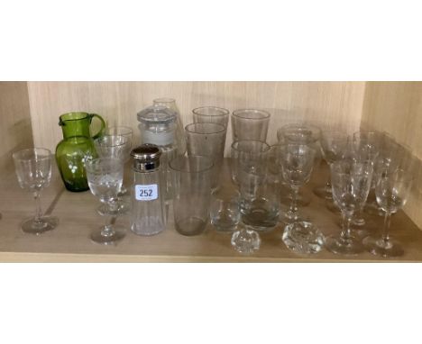 SHELF OF SHERRY GLASSES ETC