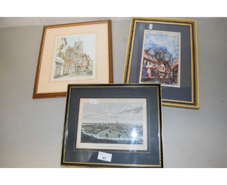 A 19th Century coloured engraving of a view of the City of Norwich, together with a further coloured print of Princes Street,