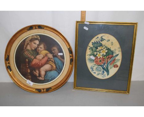 Mixed Lot: Classical print set in  a circular frame together with a further botanical study (2)