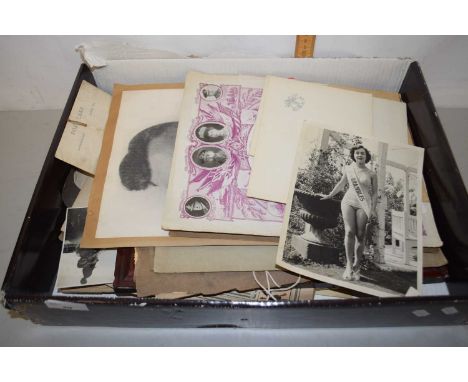 Box of various vintage photographs, ephemera etc