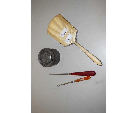 Mixed Lot: Button hooks, pewter ink well and a dressing table mirror