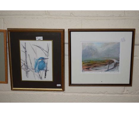 Coloured print of a Kingfisher together with a further coloured print After The Rain, Blakeney (2)
