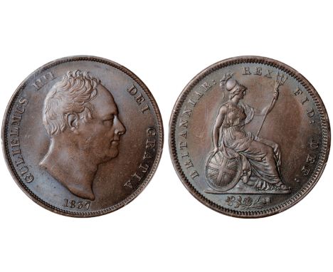 British Coins, William IV, penny, 1837, bare head r., rev. Britannia std. r. with shield and trident (S.3845), certified and 