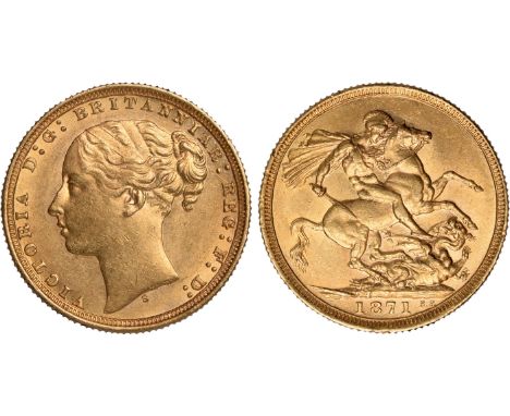 World Coins, Australia, Victoria, sovereign, 1871S, young head l., S below, WW buried in narrow truncation, rev. St. George a