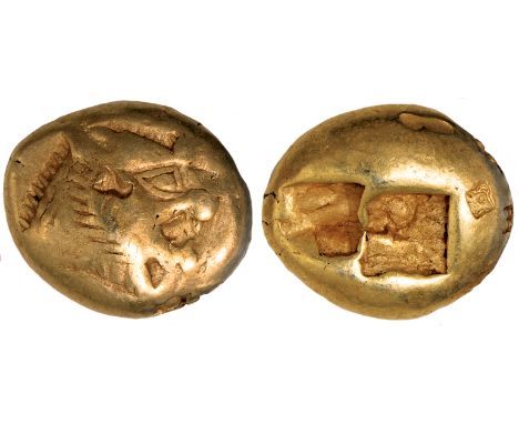 Ancient Coins, Greek, Kings of Lydia, temp. Alyattes-Kroisos, circa 610-546 BC, electrum ⅓ stater or trite, Sardes mint, head