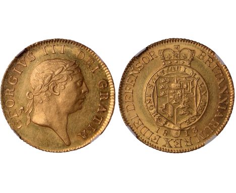 British Coins, George III, guinea, 1813, sixth laur. head r., rev. crowned shield of arms within Garter (S.3730), certified a