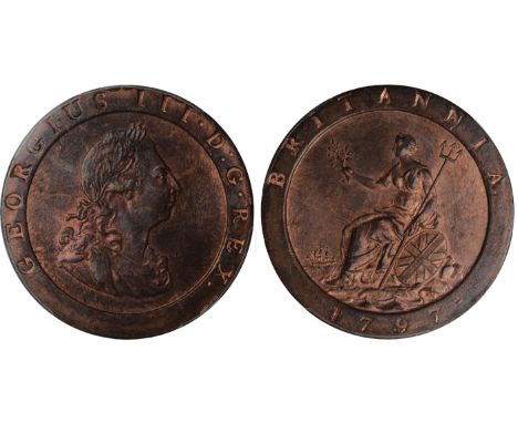 British Coins, George III, penny, 1797, laur. and cuir. bust r., rev. Britannia seated l. with shield and trident (S.3777), c