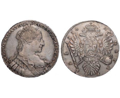 World Coins, Russia, Anna, rouble, 1734, bust r., rev. crowned double-headed eagle, cross on tail (KM.197), good very fine fo