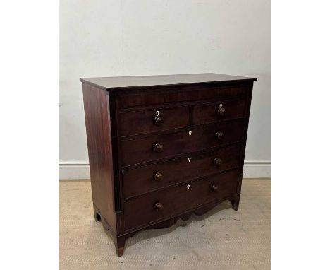A Victorian mahogany chest of two short over three long drawers, on bracket feet, width 121cm, depth 53cm, height 117cm.