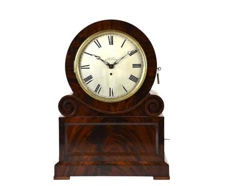 KNIGHT, BIRMINGHAM; a William IV mahogany cased mantel clock, the silvered dial set with Roman numerals and signed 'Knight, B
