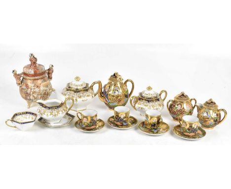 NORITAKE; a bachelor service with gilt floral decoration and a Japanese Satsuma koro and cover (2).