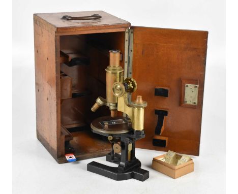 CARL ZEISS JENA; a cased brass and lacquered microscope, number 32764.