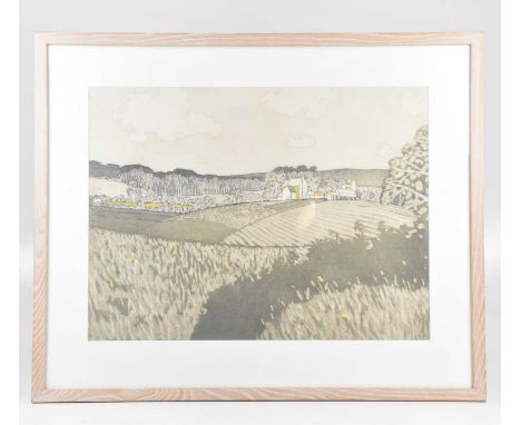 † JOHN BRUNSDEN (1933-2014); colour etching, farm house in landscape, 44 x 58cm, framed and glazed.Condition Report: There ap