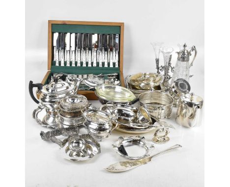 A large collection of assorted silver plated including canteen of cutlery, epergne, tea service, etc.