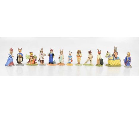 ROYAL DOULTON; twelve Bunnykins figures including 'Sir Gawain', 'Sundial Bunnykins', 'Shopper Bunnykins', etc (12).Condition 