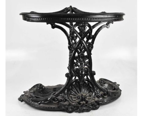 A Victorian style black painted cast iron two division stick/umbrella stand, with centrally cast and pierced decoration, heig