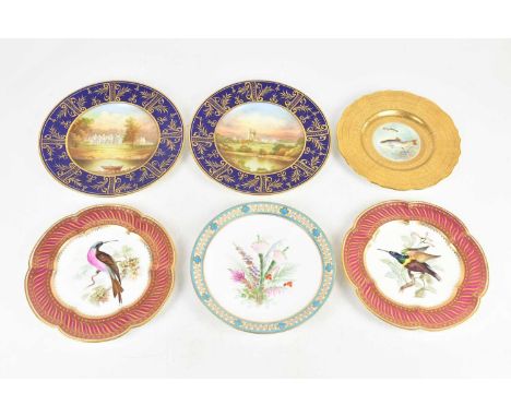 MINTONS; a pair of hand painted cabinet plates, 'Balmoral Castle' and 'Abbisford', each signed by R G Keeling, a Cauldon hand