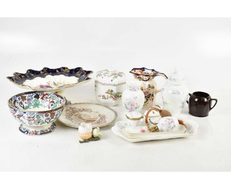 A collection of 19th century and later ceramics including Royal Doulton Kingsware twin handled bowl, a 19th century comport, 