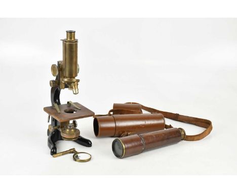 W WATSON &amp; SONS LTD, LONDON; a brass microscope, inscribed 'Service' and numbered 98927, and a WWII Scout Regiment three 