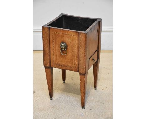 A small early 19th century mahogany and inlaid planter of square form, with single drawer, on square tapering supports, width