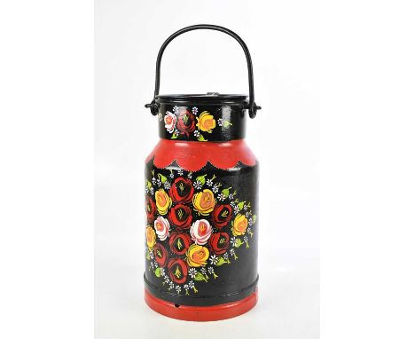 A hand painted bargeware milk churn, height approx 44cm.