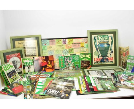CELTIC FOOTBALL CLUB; various items of club related memorabilia including programmes, books, a framed display of ticket stubs