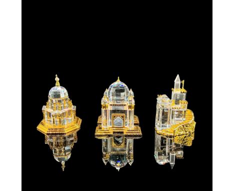 Spectacular clear faceted crystal and gold figures of a mosque, a cathedral and a castle. The largest is the mosques, 1.75"L 