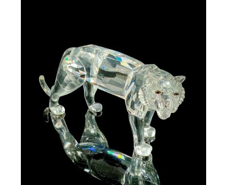 Swarovski silver crystal Tiger with brown crystal eyes, 7610 NR 003. This item has its original box. Box measurements are 7.5