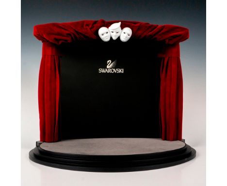 Theater display with stage, felt red curtain, black backdrop and white masks. Designed for Masquerade Trilogy Set, Pierrot, C