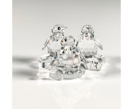 Set of three mini lead crystals made from clear faceted crystal with jet crystal eyes. They also include a clear plastic base