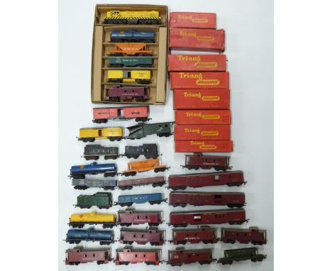 Thirty-nine Tri-ang and Tri-ang Hornby 00 gauge model railway transcontinental goods, wagons, vans and trucks, some in origin