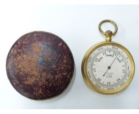 Cased Dollond, London pocket barometer with rotating bezel, height 7.5cm