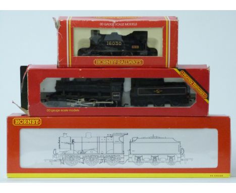 Three Hornby 00 gauge model railway locomotives BR Fowler Class 4F R.2276, BR Ivatt Class 2 R.857 and LMS Class 0F R.337, all