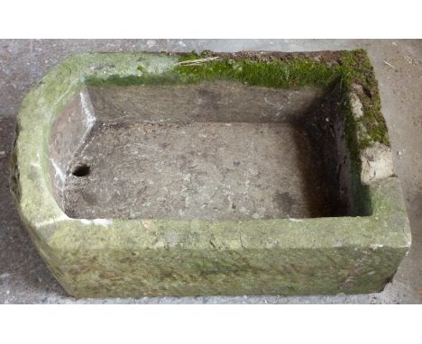 Natural stone D end trough or sink, L69 x W44 x H21cm