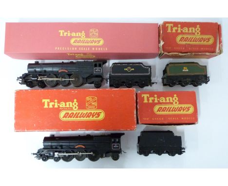 Two&nbsp;Tri-ang 00 gauge model railway Princess Class locomotives together with an additional tender, all in boxes.&nbsp;