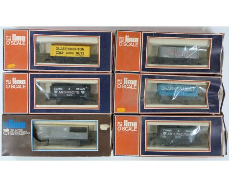 Six Lima 0 gauge model railway wagons and vans including Dearne Valley Colliery Barnsley, Kendall &amp; Co Redhill, Evans &am