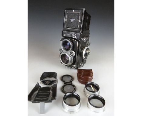 Rolleiflex 3.5F TLR camera, serial number 2212798, together with Rolleinar lenses, lens hood etc