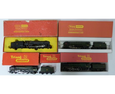Four Hornby and&nbsp; Tri-ang Hornby 00 gauge model railway locomotives including Britannia, Flying Scotsman etc, all in boxe