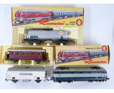 Four Rivarossi 0 gauge model railway locomotives and wagons including BO-Bo diesel E444 015, Esso Wagon 7571, 1st Class Old T