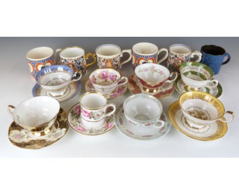 Decorative teaware including Royal Worcester inside decorated cups, Royal Grafton, Grosvenor, Dame Laura Knight commemorative