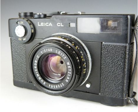 Leica CL 35mm camera, serial number 1330915, with Summicron-C 1:2/40 lens serial number 2708564, with the original boxes for 