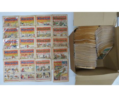 Three-hundred-and-forty-three Hotspur comic books comprising 148 first series dating from 1951-59 and 195 second series datin