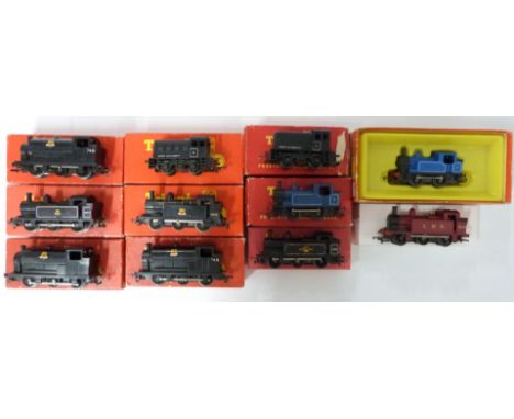 Eleven Tri-ang and Tri-ang Hornby 00 gauge model railway locomotives including Dock Shunter, Saddle Tank, Nellie, Jinty etc, 