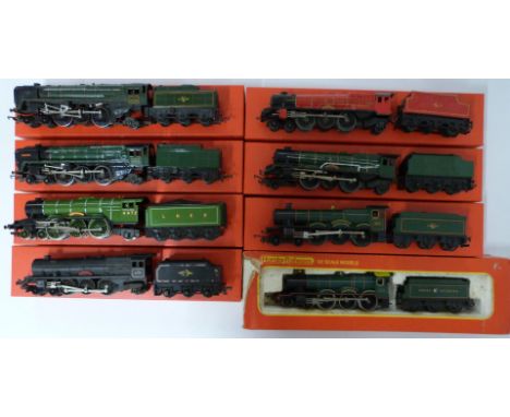 Eight Hornby, Tri-ang and similar 00 gauge model railway locomotives including Flying Scotsman, Albert Hall, Princess Elizabe