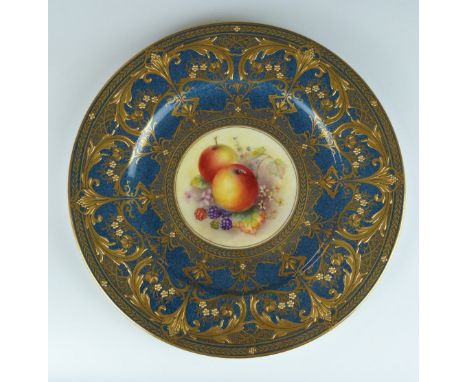 Royal Worcester cabinet plate with painted fruit decoration within a gilded surround, signed W Bee, diameter 27.5cm